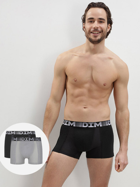 DIM Zweier-Set Herren-Boxershorts in Grau und Schwarz Dim COTTON 3D FLEX AIR BOXER