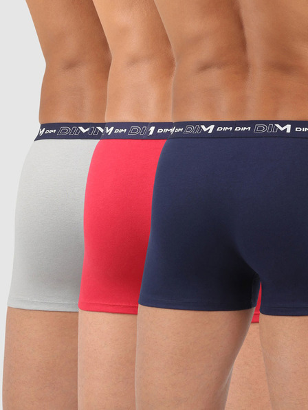 DIM Dreier-Set Herren-Boxershorts in Dunkelblau, Rot und Hellgrau Dim COTTON STRETCH BOXER