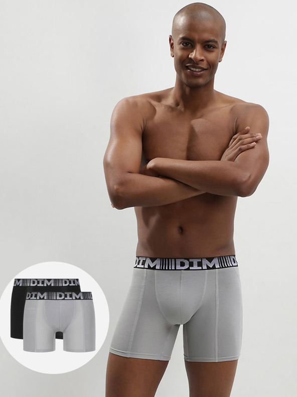 DIM Zweier-Set Herren-Sport-Boxershorts in Grau und Schwarz Dim 3D FLEX AIR LONG BOXER