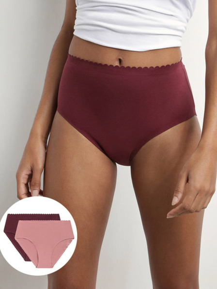 DIM Zweier-Set DIM Body Touch Highwaist-Slip für Damen in Burgunderrot und Rosa