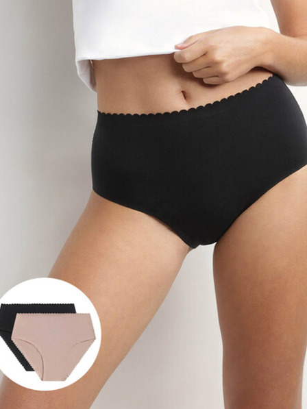 DIM Set aus zwei Damen-Slips in Schwarz und Beige Dim Body Touch Highwaist Slip