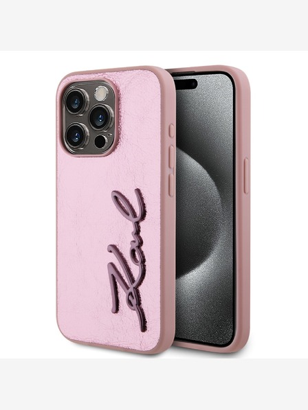 Karl Lagerfeld Runzelige PU-Signature-Logo-Hülle für iPhone 15 Pro Max Rosa Karl Lagerfeld