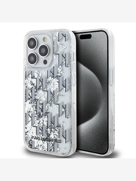 Karl Lagerfeld Liquid Glitter Monogram Gradient Back Cover für iPhone 14 Pro Max Weiß Karl Lagerfeld
