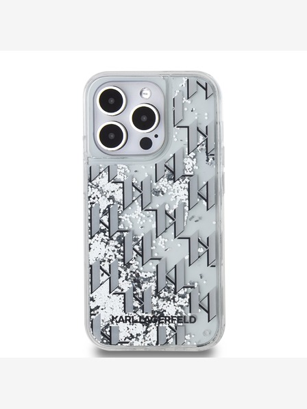 Karl Lagerfeld Liquid Glitter Monogram Gradient Back Cover für iPhone 14 Pro Max Weiß Karl Lagerfeld