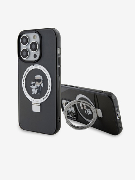 Karl Lagerfeld Ringstand Karl und Choupette MagSafe Back Cover für iPhone 15 Pro Max Schwarz Karl Lagerfeld