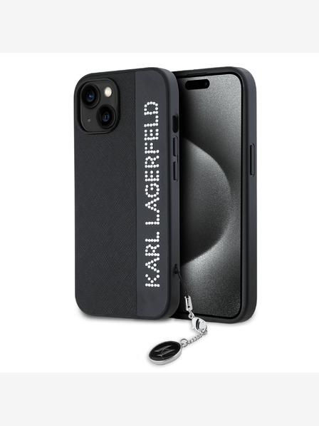 Karl Lagerfeld Karl Lagerfeld PU Saffiano Strass Charm Back Cover für iPhone 15 Schwarz