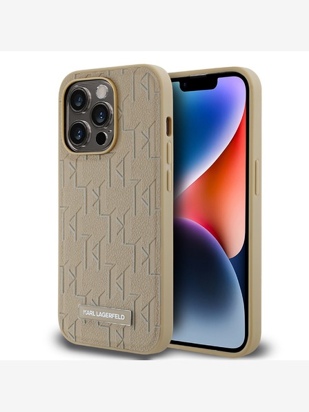 Karl Lagerfeld PU Leder Monogramm Metall Logo Magsafe Back Cover für iPhone 15 Pro Max Beige Karl Lagerfeld