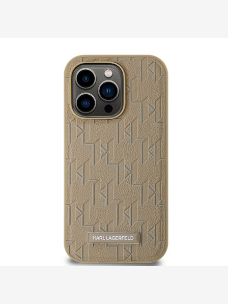Karl Lagerfeld PU Leder Monogramm Metall Logo Magsafe Back Cover für iPhone 15 Pro Max Beige Karl Lagerfeld
