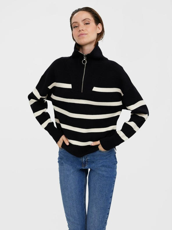 Vero Moda Cremefarbener und schwarz gestreifter Pullover VERO MODA Saba