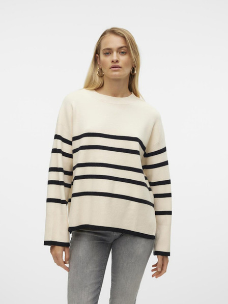 Vero Moda Schwarzer und cremefarbener gestreifter Damenpullover Vero Moda Saba